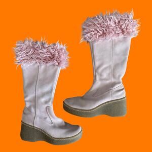90's 00's vintage baby pink furry chunky platform boots y2k Size 8/8.5 Bongo
